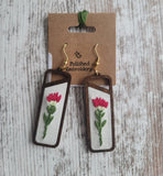 "The Liz" Red Carnation Embroidered Handmade Earrings