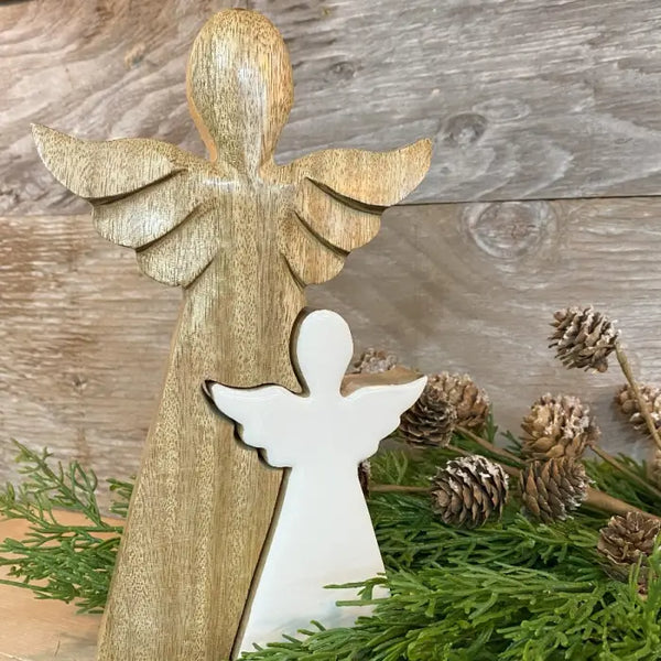 3D Wooden Angel With White Enamel Cutout