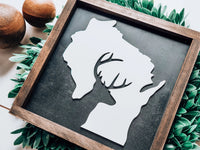 Wisconsin With Deer Silhouette Handmade Wood Sign