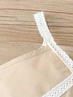 Infant Girls Beige Cotton Bodysuit With Lace Detail