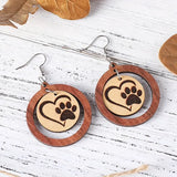 Paw Print With Heart Circle Dangle Earrings