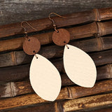 Leaf Shape Rattan Pattern Faux Leather Dangle Earrings