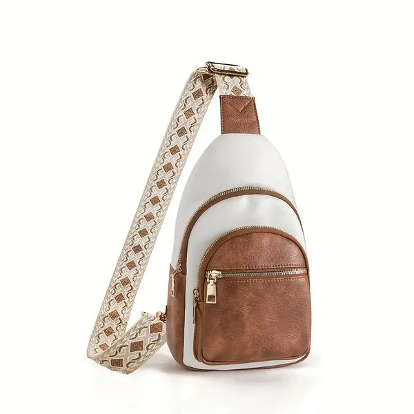 Boho Colorblock White And Tan Faux Leather Sling Bag