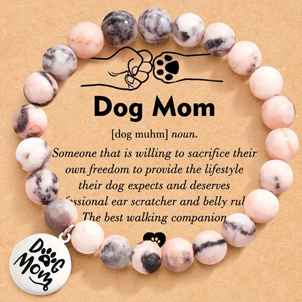 Dog Mom Purple and Pink Marbled Beaded Bracelet With Faux Stones