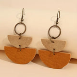 Retro Half Circle With Faux Leather Drop Earrings