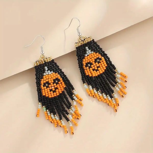 Beaded Pumpkin Dangle Earrings