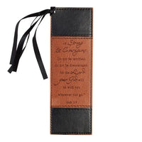 Be Strong & Courageous Black & Tan Leather Bookmark