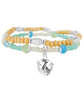 Beach Themed Nautical Stretch Bracelet Set With Anchor Charm