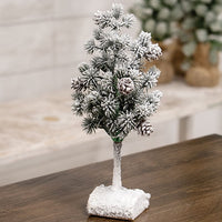 Flocked 9" Bristlecone Pine Tree On Log