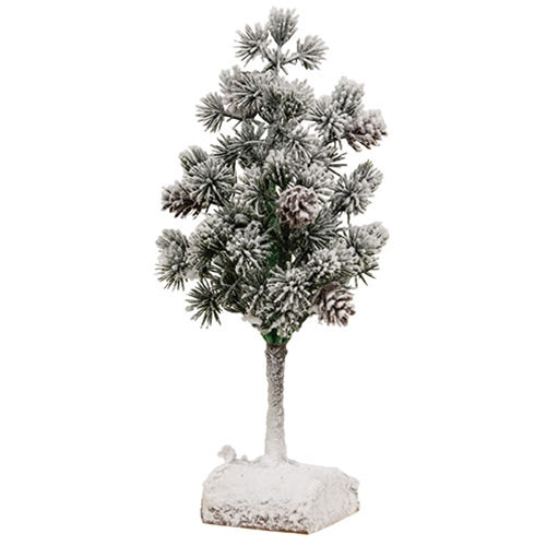 Flocked 9" Bristlecone Pine Tree On Log