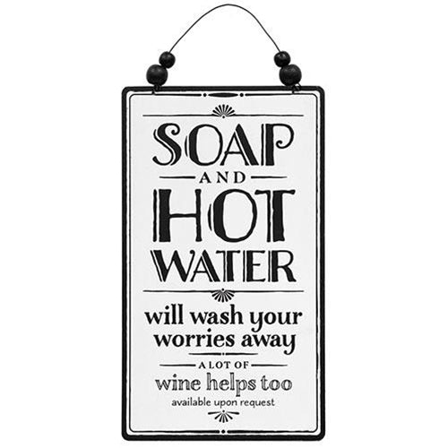 Soap And Hot Water Sign With Beaded Hanger