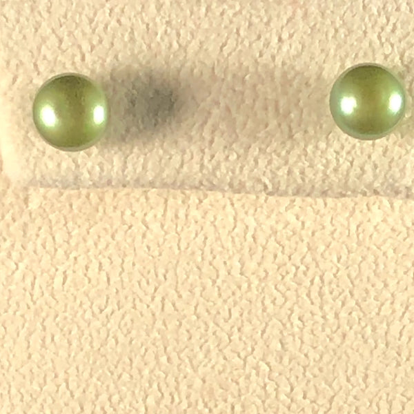 Green Button Pearl Earrings