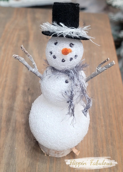 Handmade Snowman On Birch Round