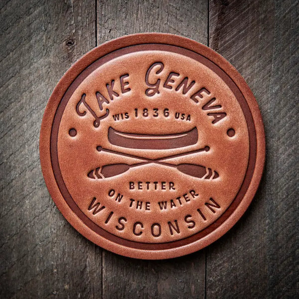 Lake Geneva Wisconsin Handmade Leather Coaster