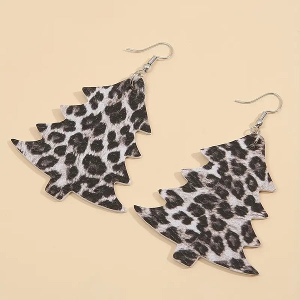 Leatherette Leopard Print Tree Earrings