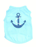 Light Blue Nautical Shirt For Pets With Navy Blue Anchor