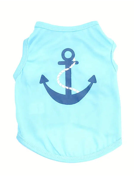 Light Blue Nautical Shirt For Pets With Navy Blue Anchor