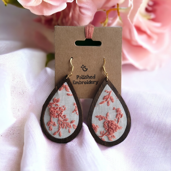 "The Maija" Limited Edition Embroidered Peach Floral  Handmade Earrings