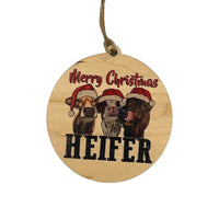 Merry Christmas Heifer Handmade Wood Ornament