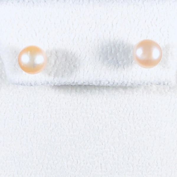 Peach Button Pearl Earrings