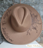 Sunflower Sunshine Hand Burned Wide Brim Hat