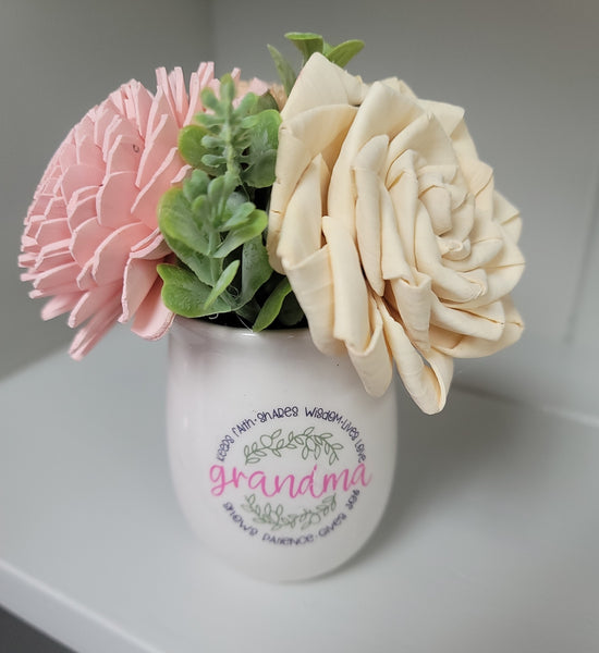 Wood Floral Arrangement In Ceramic Grandma Container