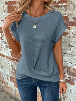 Solid Twist Front Crew Neck Casual Womens Top- Multiple Colors Available