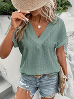 Solid V-Neck Top With Hollow Detail