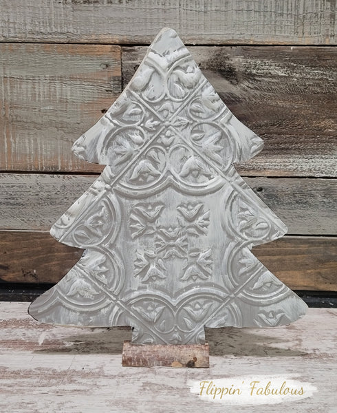 Faux Tin Tree On Birch Wood