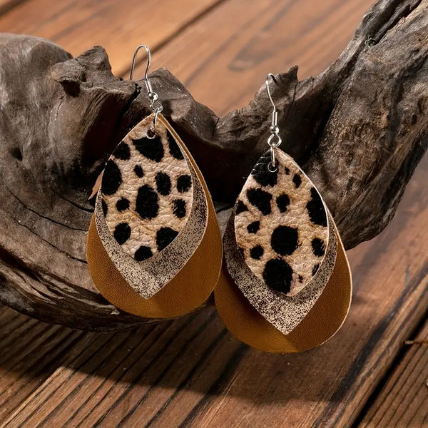 Three Layer Leopard, Tan, & Bronze Earrings