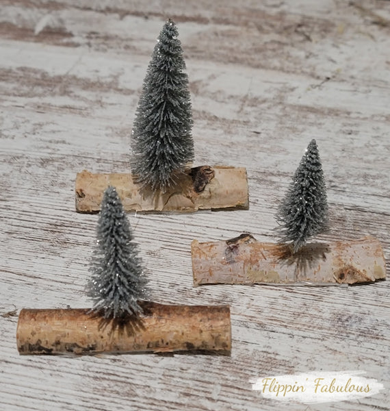 Silver Glitter Bottle Brush Tree On Birchwood