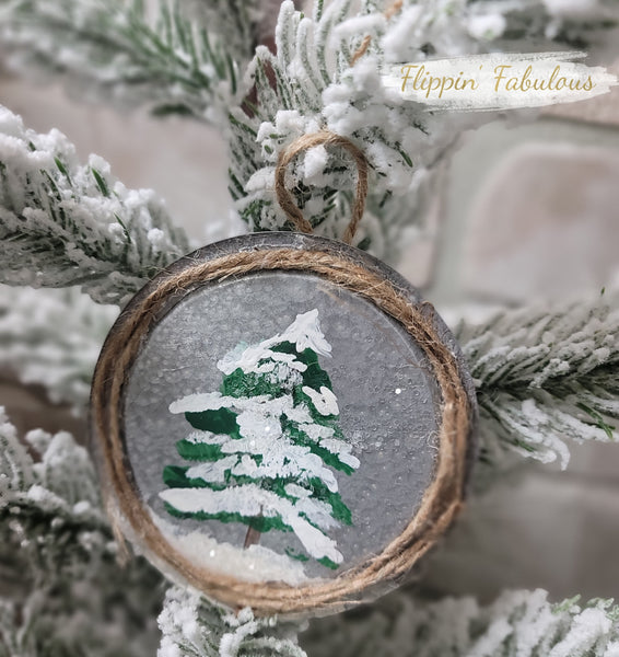 Handpainted Glitter Tree Ornament With Jute Cord