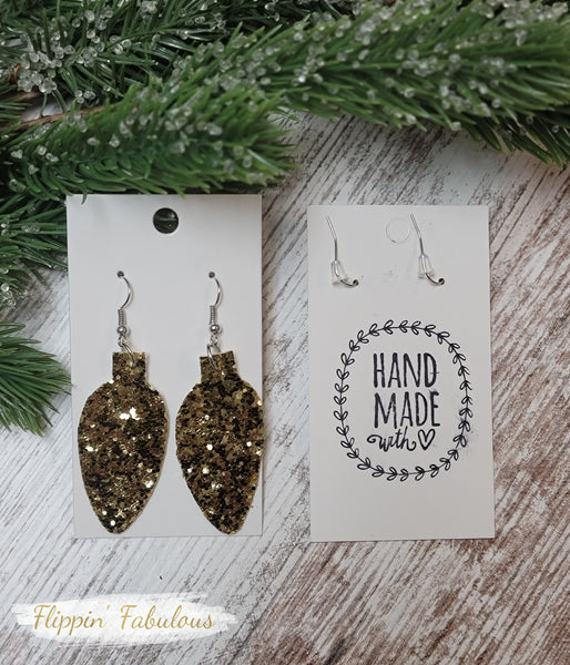 Gold Glitter Christmas C-9 Lightbulb Handmade Earrings