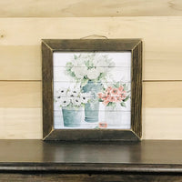 Pretty Posies Handmade Framed Print With Brown Frame