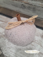 Beige Chenille Cinnamon Stick Handmade Pumpkin- 6"