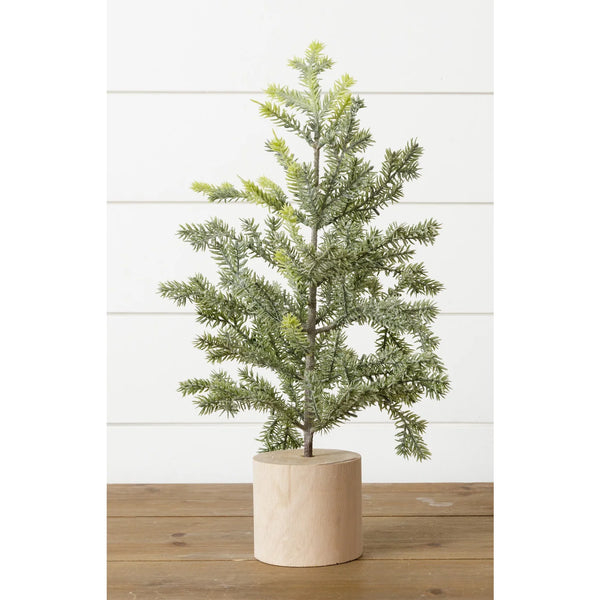 18" Frosted Pine Tree In Wooden Base