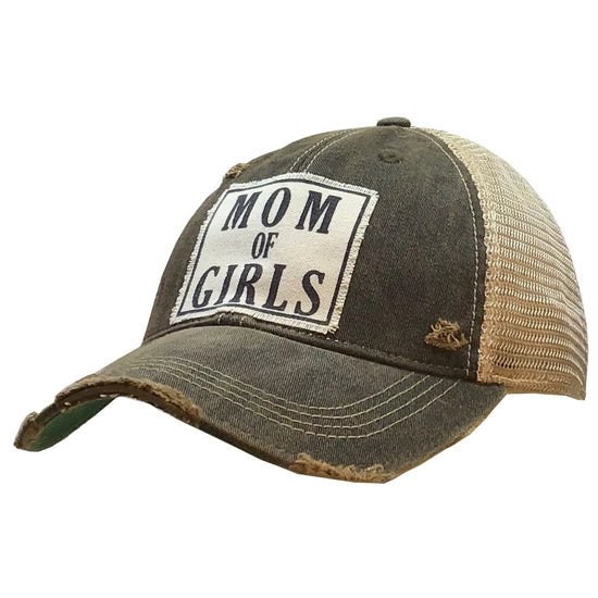Mom Of Girls Distressed Trucker Hat