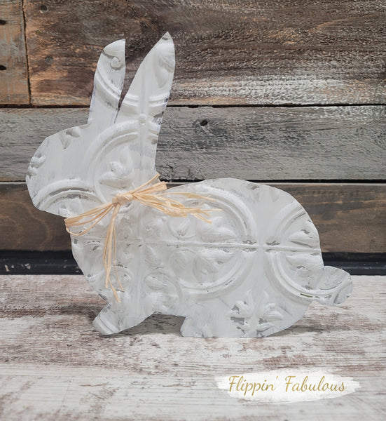 Handmade Faux Tin Sitting Bunny