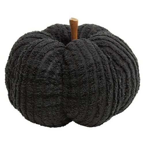 Black Chenille Stuffed Pumpkin 4.5" (Small)