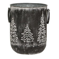 White Washed Metal Tree Container, 6.5" x 5.25" With Sparkle Tree