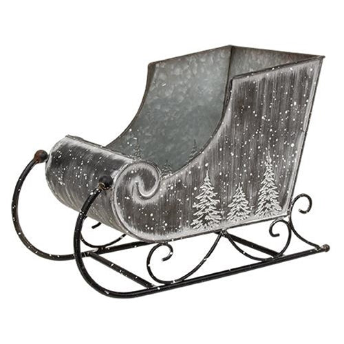 Embossed Snowy Pine Tree Metal Sleigh