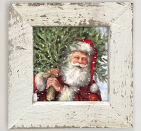 Classic Santa Carrying Tree Framed Print With White Frame