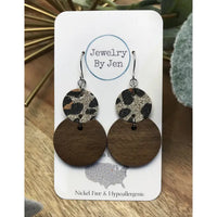 Leopard Shimmer And Wood Handmade Earrings